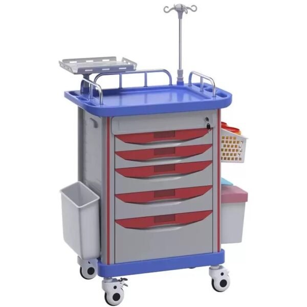 ABS Emergency Crash Cart with Defibrillator Shelf and IV Pole