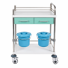 hospital stainless steel treatment trolley with drawers and waste buckets