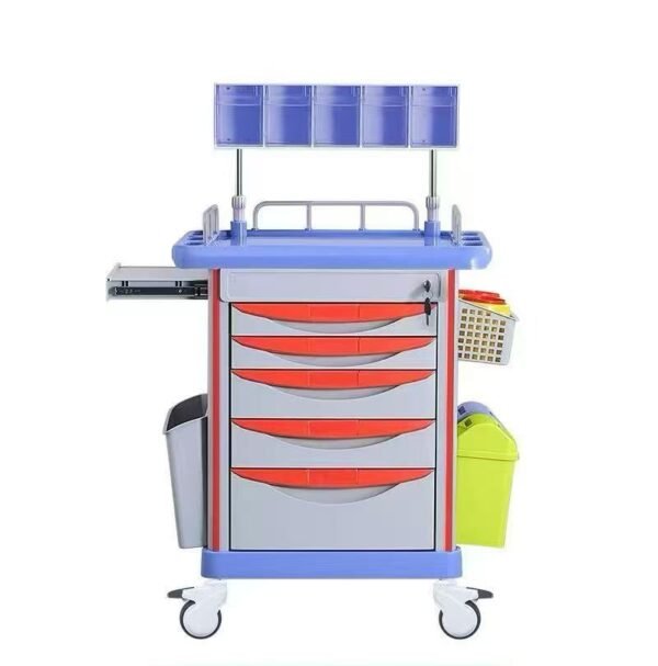 ABS emergency crash cart with 5 drawers and IV pole