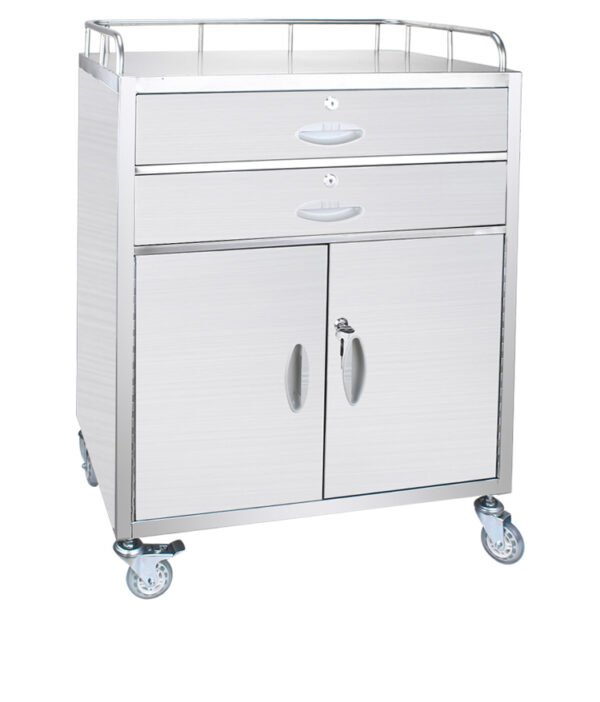 Stainless steel medical trolley with drawers and cabinet for hospital