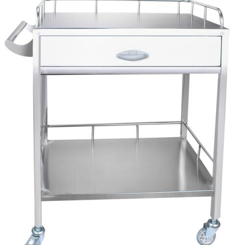 Stainless steel dressing trolley with drawer and shelves for hospital