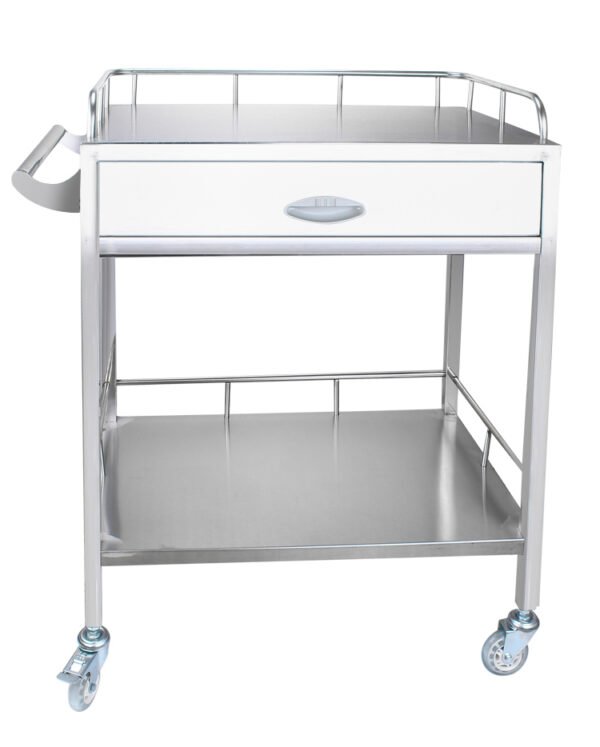 Stainless steel dressing trolley with drawer and shelves for hospital