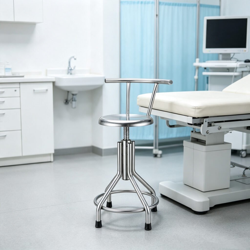 adjustable stainless steel medical stool with backrest