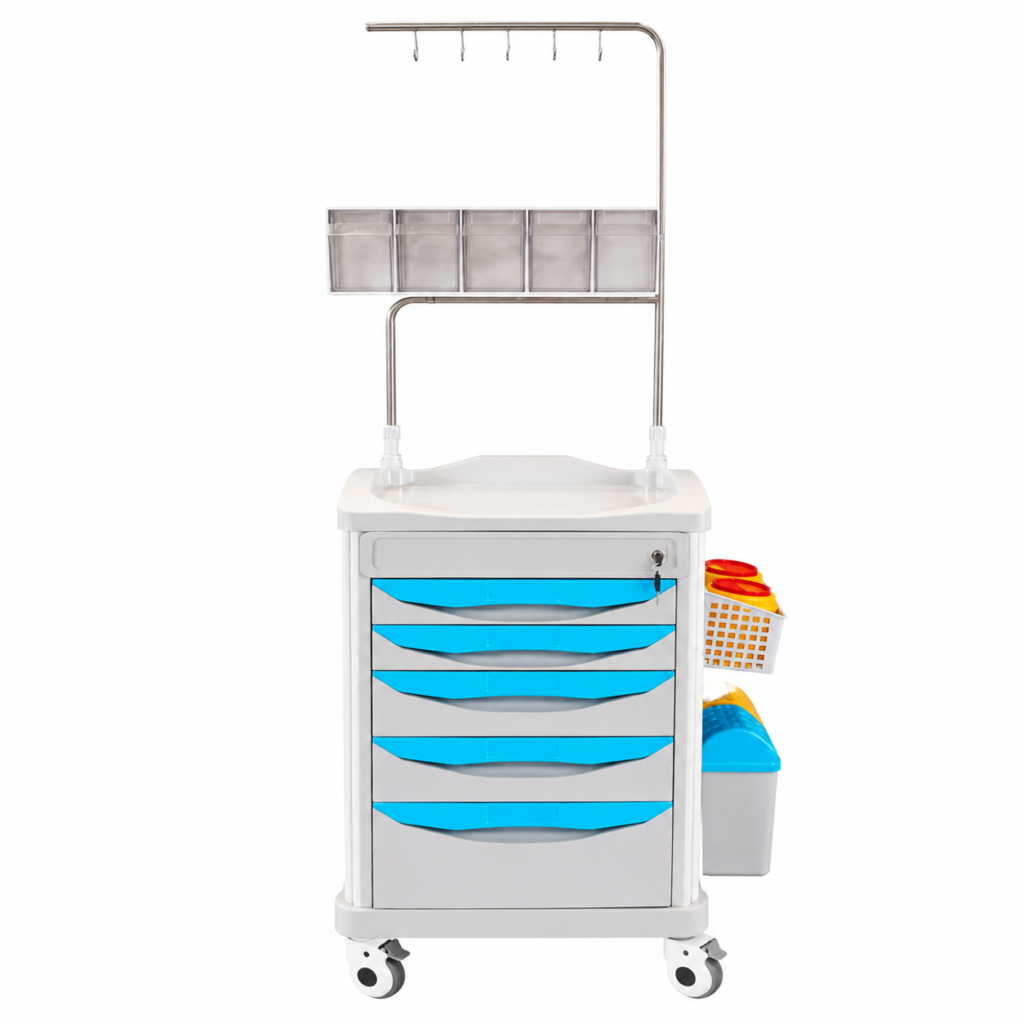 5 Drawer Emergency Crash Cart with IV Pole for Hospital