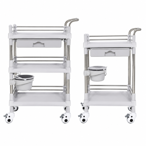 Stainless steel medical dressing trolley with drawer and waste bin