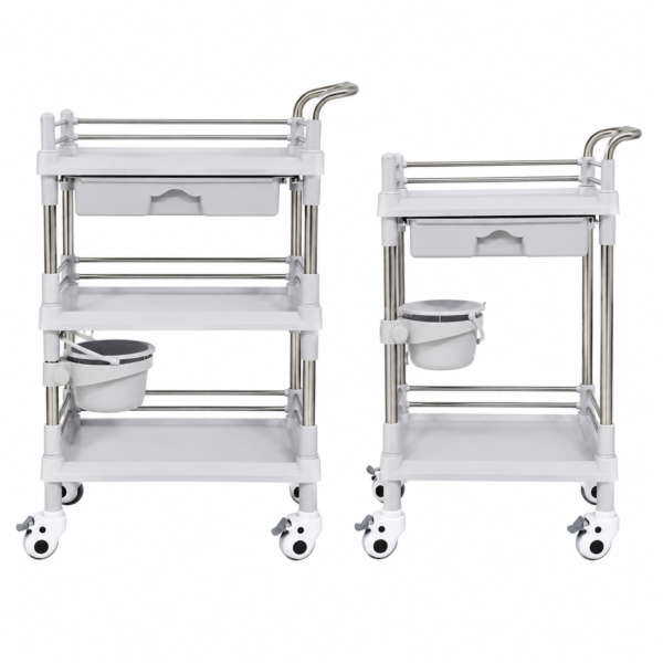 Stainless steel medical dressing trolley with drawer and waste bin