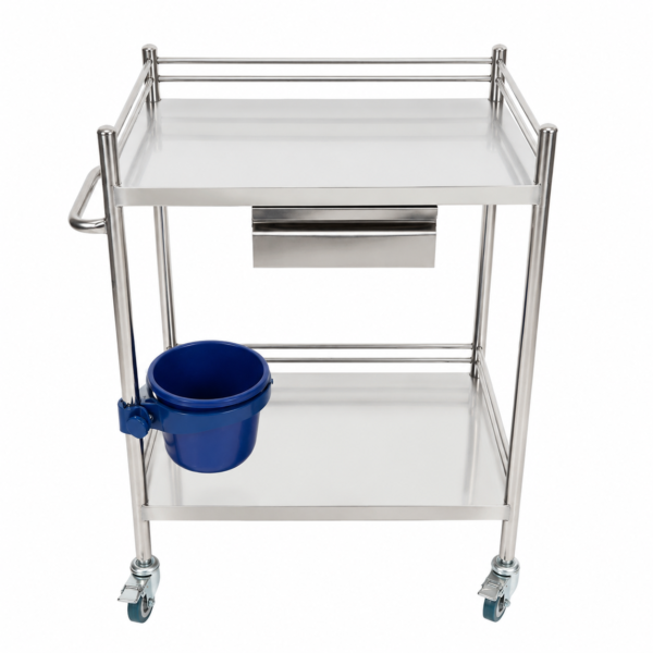 Stainless Steel Treatment Trolley with Drawer and Bucket for Hospital