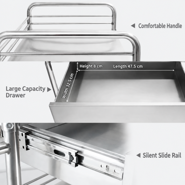 Mobile Stainless Steel Dressing Cart with Casters