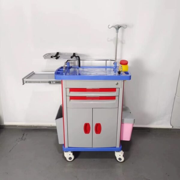 5 Drawer Emergency Crash Cart with Defibrillator Shelf