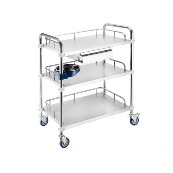 Stainless Steel Dressing Cart with 2 Drawer and Shelves