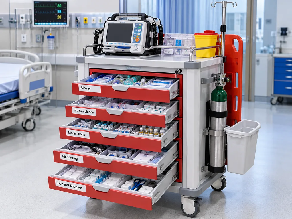 Crash cart contents and emergency supplies