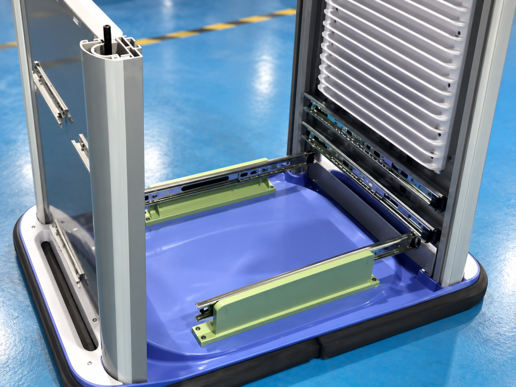 Trolley supports and drawer slides during assembly