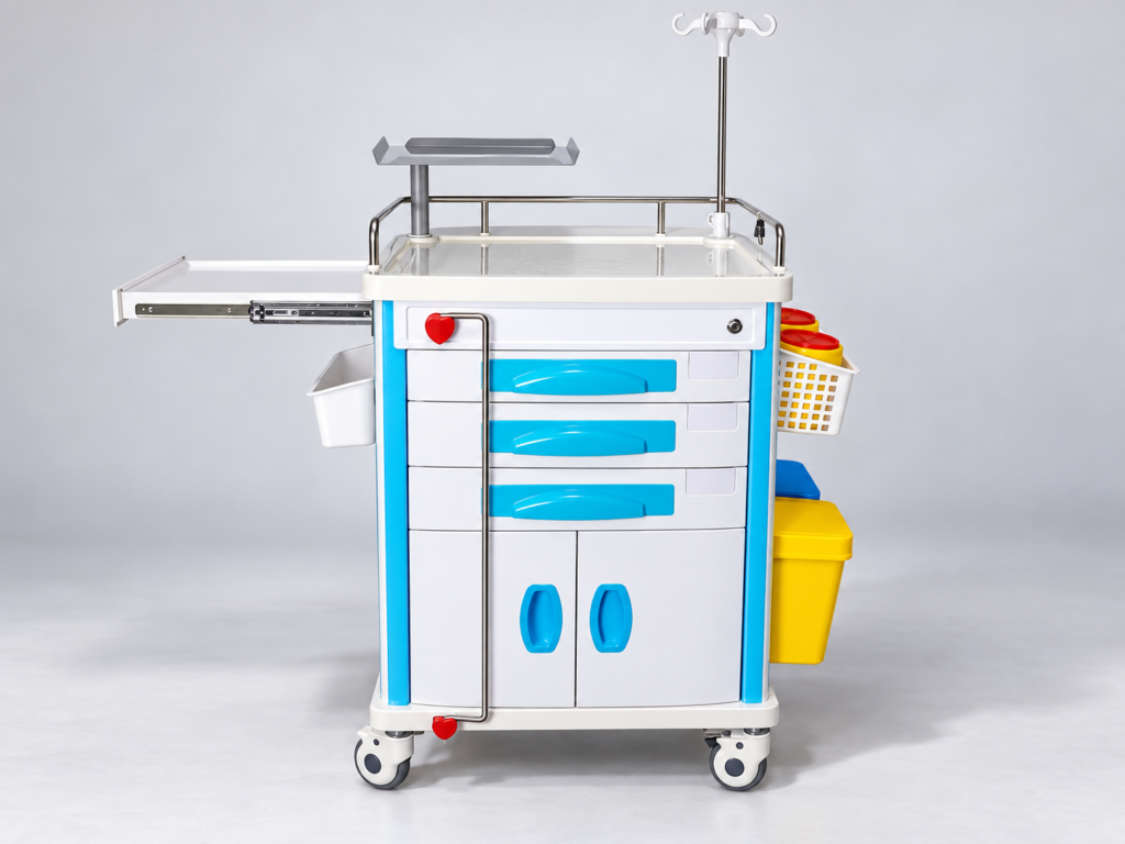 External front locking bar on a crash cart